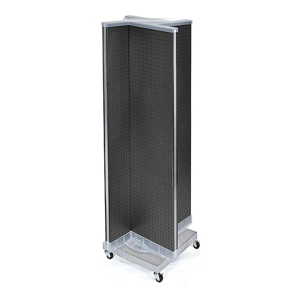 Pinwheel Pegboard Floor Display on Revolving Wheeled Base. Spinner Rack Stand.